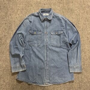 VTG Roebucks Western Button Up Shirt Men's L Blue Collared 90s Long-sleeve